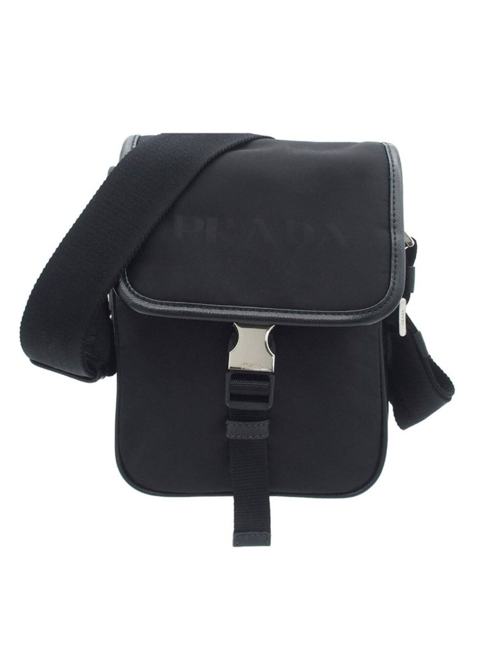 Prada Shoulder Bag Black Nylon Saffiano Jacquard Logo Triangle